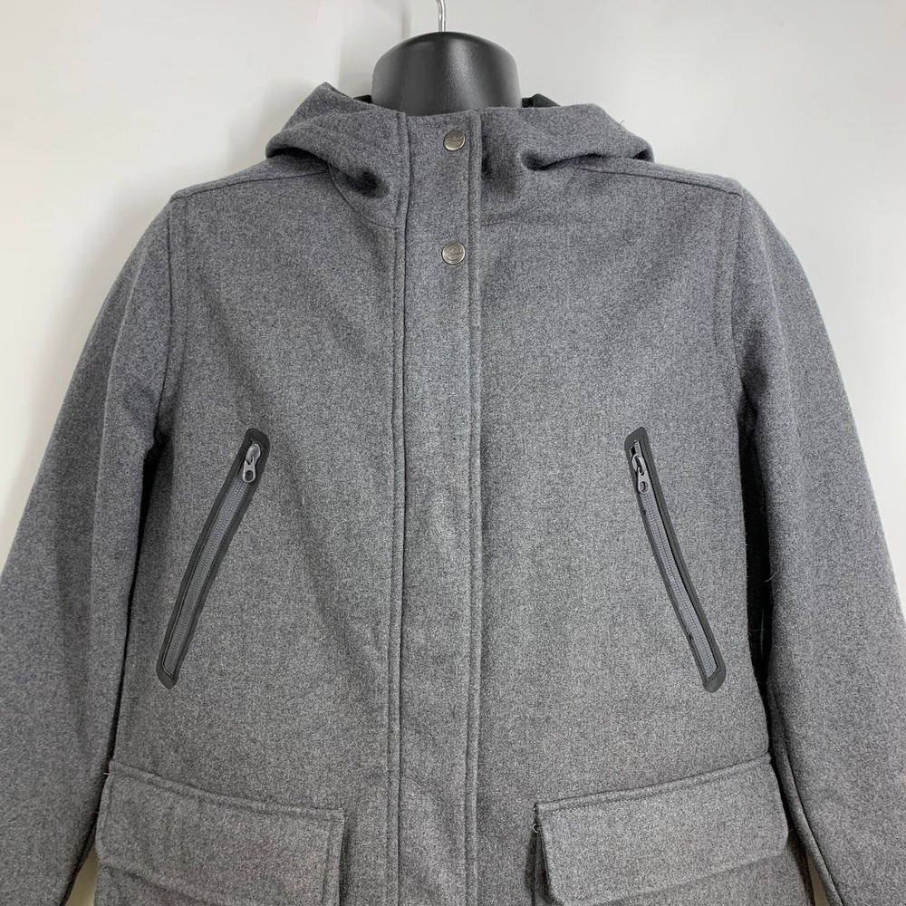 Woolrich Womens L/G Charcoal Gray Hooded Wool Blend Jacket Coat - Picture 4 of 13